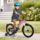 Kids 18-inch bike in pink with training wheels, adjustable seat, dual brakes, and anti-puncture tires for ages 4-8.