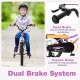 Kids bike with 18-inch wheels featuring dual brake system, adjustable seat, and detachable training wheels for ages 4-8.