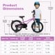 Kids bike dimensions chart showing suitable ages, inseam, saddle height, and weight capacity for 18-inch bicycle.