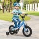 12-inch kids bike with removable training wheels, adjustable saddle, and hand brake for safe riding outdoors.