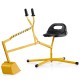 Yellow sand digger with adjustable arms and flexible shovel, designed for kids 3+, perfect for outdoor play.
