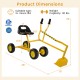 Yellow sand digger for kids with adjustable arms, flexible shovel, and 4 wheels for easy movement and fun outdoor play.