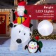 Inflatable Santa Claus riding a polar bear with a penguin, featuring bright LED lights for festive outdoor decoration.