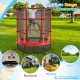 Kids recreational trampoline with red enclosure net, 55-inch size, ideal for backyard fun and home entertainment.