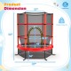 Kids recreational trampoline with enclosure net, 55 inches, red, featuring stability legs and 300 lbs weight capacity.