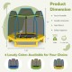 Kids trampoline with safety enclosure net in yellow, 7 ft size, sturdy galvanized steel frame for outdoor fun.
