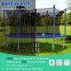 12 ft outdoor trampoline with ladder and enclosure net, featuring UV-resistant mat and rust-resistant steel pipes for.