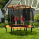 Curved 8-foot trampoline with orange padding, safety net, and ladder, ideal for outdoor recreational fun.