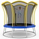 10 feet flower shape trampoline with yellow frame and safety net, designed for kids' fun and secure jumping.