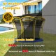 10 feet flower shape trampoline with yellow frame, galvanized steel, UV resistant mat, designed for safe outdoor fun.