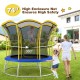 Flower-shaped 8-foot trampoline with high enclosure net in yellow, designed for safe outdoor fun and stability.