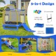 7 feet trampoline with ladder and slide in blue, featuring anti-collision foam and 20 ocean balls for indoor and.
