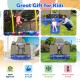 7 feet blue trampoline with ladder and slide, ASTM approved, for indoor and outdoor fun, promotes balance and strength.