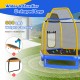 7 feet blue trampoline with ladder and slide, featuring W-shaped legs, for indoor and outdoor fun, supports 600 lbs.