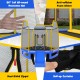 7 feet trampoline with blue ladder and slide, featuring a protective net, anti-collision foam sleeve, and roll-up.