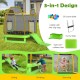 7 feet green trampoline with ladder and slide, featuring safety net, ocean balls, and anti-collision foam for.