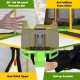 7 feet trampoline with green slide, ladder, and protective net, designed for indoor and outdoor fun and safety.