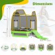 7 feet green trampoline with ladder and slide, featuring safety net and hexagonal shape for indoor and outdoor fun.