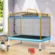 Rectangle kids trampoline with detachable swing and safety net, designed for outdoor use in small backyards.