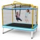 Rectangle trampoline with detachable swing and safety net, designed for kids' outdoor play in small backyards.