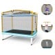 Rectangle trampoline with swing and safety net in yellow, designed for kids' outdoor play and backyard fun.