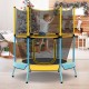 Toddler trampoline with safety enclosure net in yellow, featuring stable curved legs and padded handles for safe.
