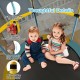 Toddler trampoline with safety enclosure net, curved legs, and foam cover for stable and safe bouncing fun for ages 3-6.