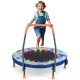 Mini trampoline for kids with LED lights, padded safety cover, and foam handrail for safe indoor play.