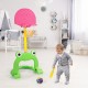 Kids 3-in-1 basketball hoop set in frog design, made of non-toxic HDPE, suitable for ages 3-8, enhances coordination.