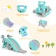 Toddler slide and rocking horse playset in blue, featuring a detachable seat and safe HDPE material for fun playtime.