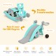 Blue 4-in-1 toddler slide and rocking horse playset, showcasing the flexible transformation from rocking horse to slide.