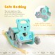 Rocking horse and slide playset in blue, featuring a safe 38° rocking angle, made of non-toxic HDPE material for kids.