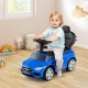 Blue Mercedes-Benz licensed 3-in-1 ride-on push car for toddlers, featuring a steering wheel and protective guardrail.