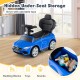 Blue 3-in-1 ride-on push car with under-seat storage for toys, suitable for children aged 18-36 months.