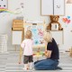 Kids art easel with paper roll, double-sided design, adjustable height, and sturdy pine wood for creative play.