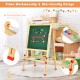 Kids art easel with adjustable height, double-sided blackboard and whiteboard, featuring a storage tray for supplies.