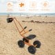 Heavy duty kid ride-on sand digger with sturdy steel frame, rubber handles, and 360-degree rotatable seat for beach fun.