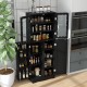 Tall black kitchen pantry cabinet with dual tempered glass doors, featuring ample storage and modern design for.