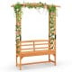 Wooden garden arbor with a 2-seat bench, made of fir wood, perfect for climbing plants and backyard decoration.