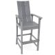 Tall gray Adirondack bar stool with ergonomic backrest and wide armrests, perfect for outdoor bar tables.