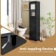 Tall black floor storage cabinet with 2 doors and 1 drawer, featuring an anti-toppling device for bathroom safety.