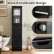 Tall black floor storage cabinet with 2 doors and 1 drawer, featuring adjustable shelves and easy-to-grip door knobs.