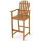 Tall Adirondack chair made of solid acacia wood, featuring armrests and footrest, ideal for patio and deck seating.