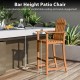 Tall Adirondack chair in natural acacia wood with armrests and footrest, ideal for 40"-43" bar tables on patio.