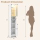 Tall bathroom storage cabinet with LED lights, adjustable shelves, and a compact design for versatile placement.