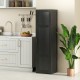 Tall black storage cabinet with 4 shelves, ideal for bathroom or kitchen organization, featuring soft-close hinges and.