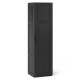 Tall black storage cabinet with 4 shelves, designed for bathrooms or living rooms, featuring soft-close hinges and.