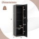 Tall black storage cabinet with 4 shelves, dimensions 59" x 15" x 16", ideal for bathroom or living room organization.