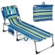 Multicolor tanning chair with face and arm holes, adjustable backrest, and compact folding design for poolside.