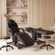 Tattoo chair with hydraulic stool in black, featuring adjustable backrest and footrest for client comfort in.